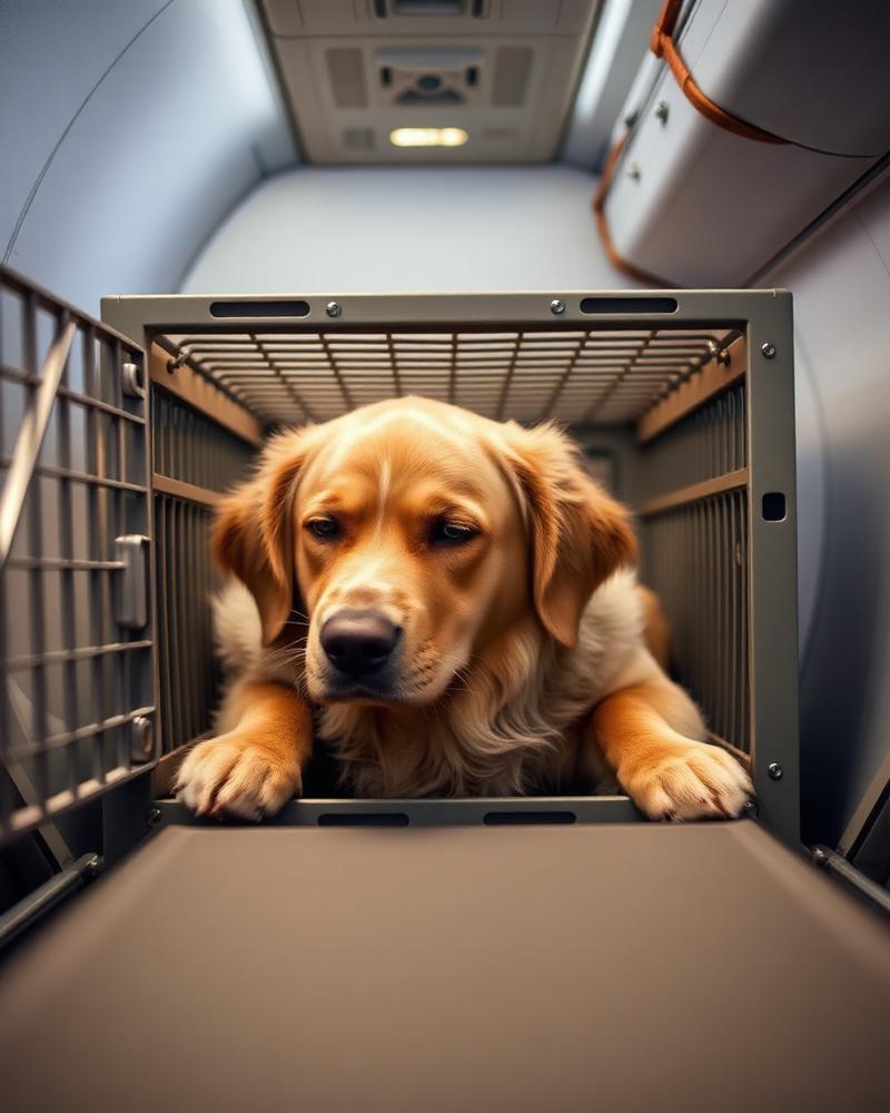 Dog being prepared for cargo travel to Germany