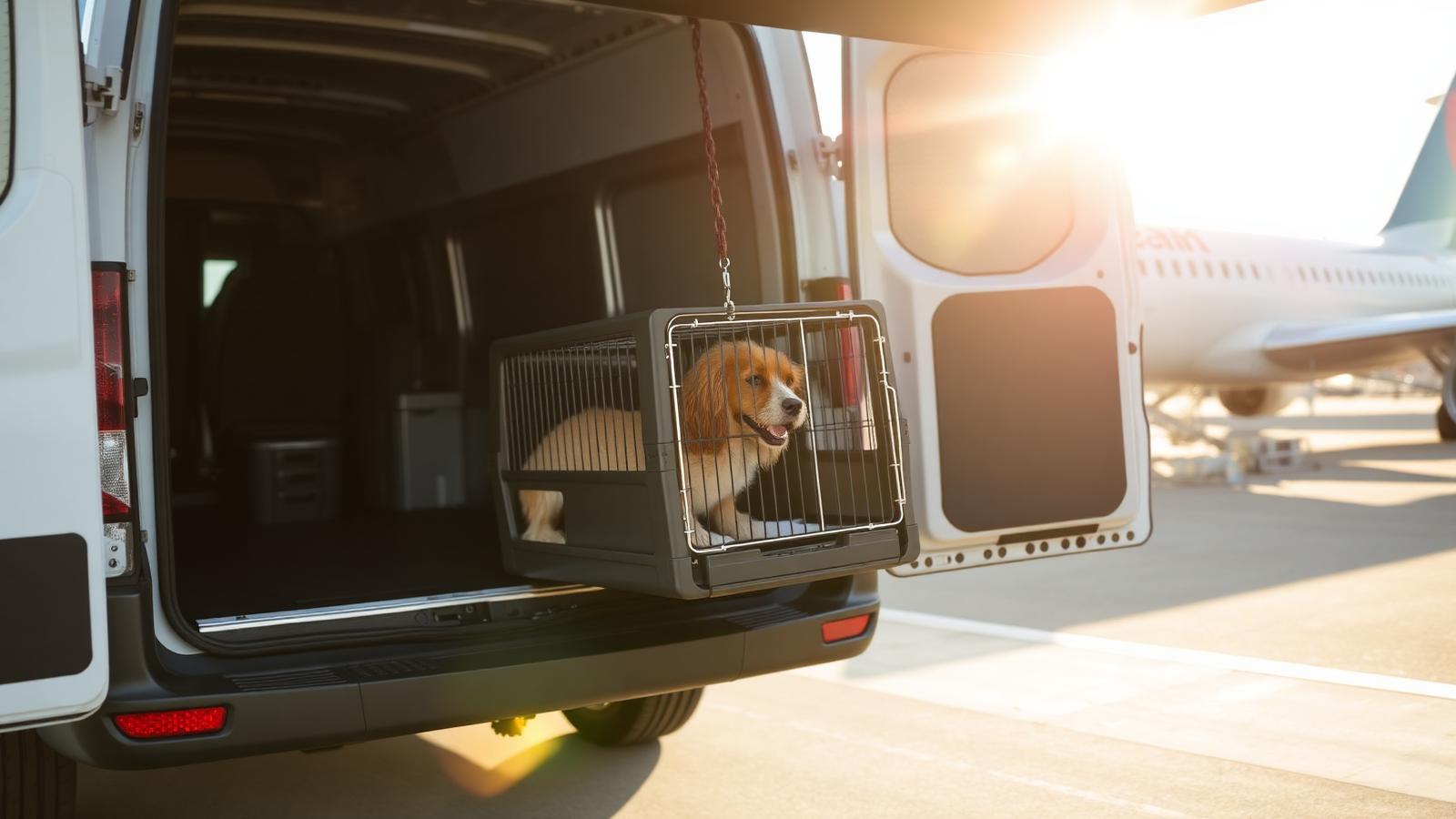 Pet transport vehicle prepared for air cargo handoff